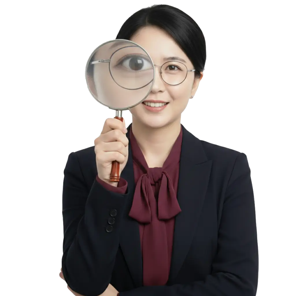 Lucky老師手拿放大鏡