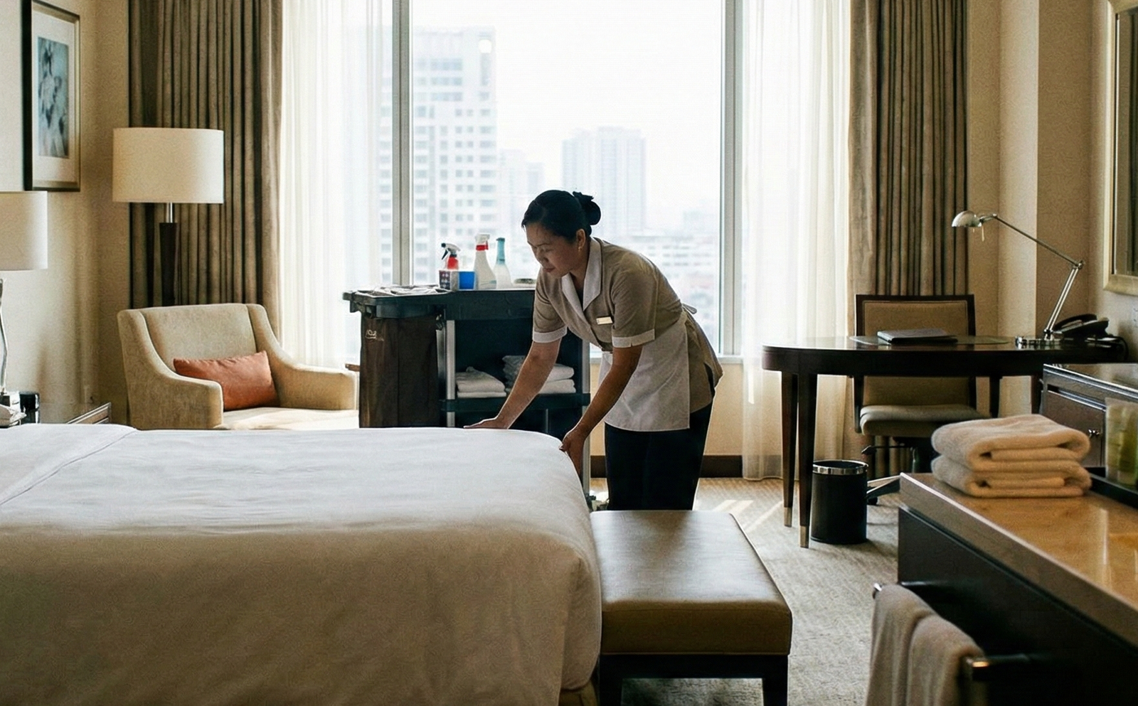 飯店人員在房內工作