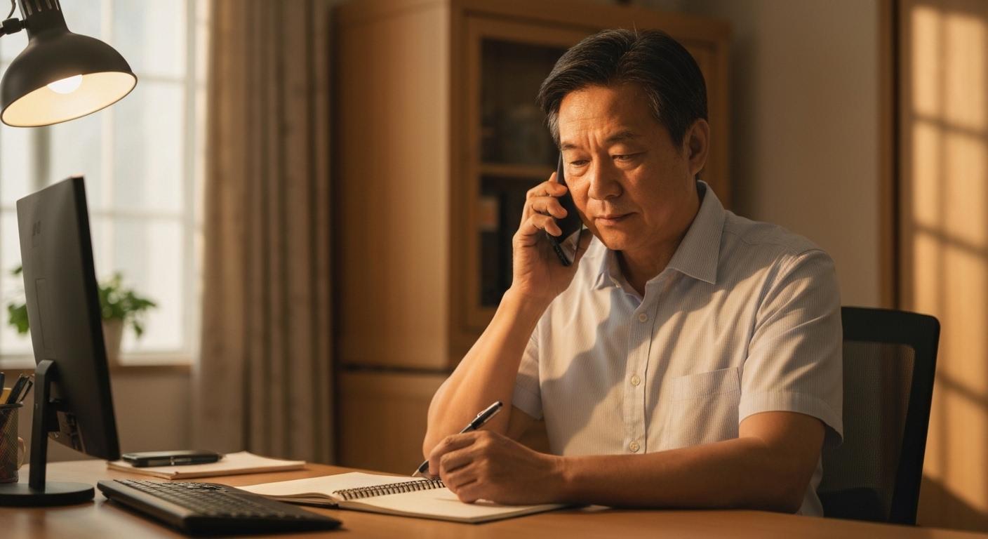 雇主面對移工休假不歸要脅加薪,透過電話與筆記本冷靜溝通並保留紀錄,尋求仲介協助處理。