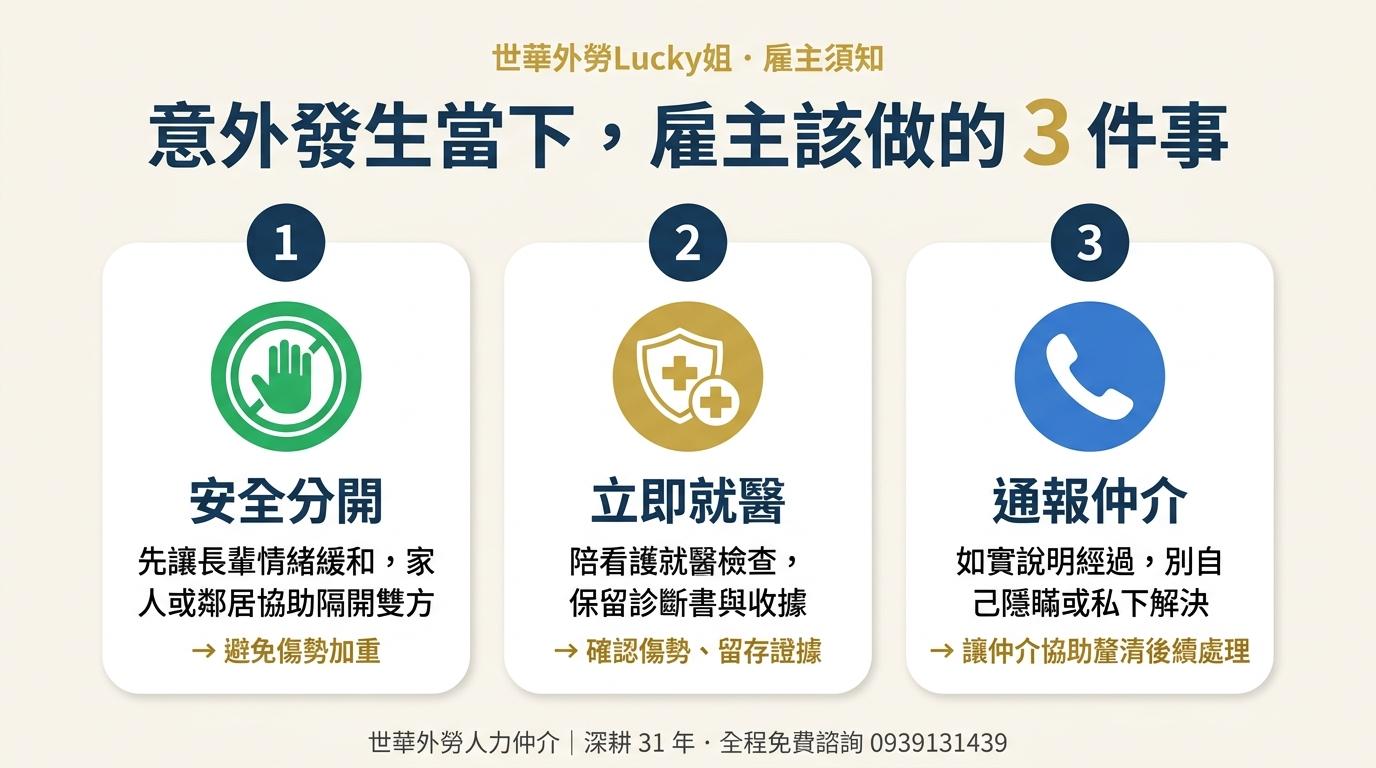 意外發生當下雇主該做的3件事：安全分開、立即就醫、通報仲介