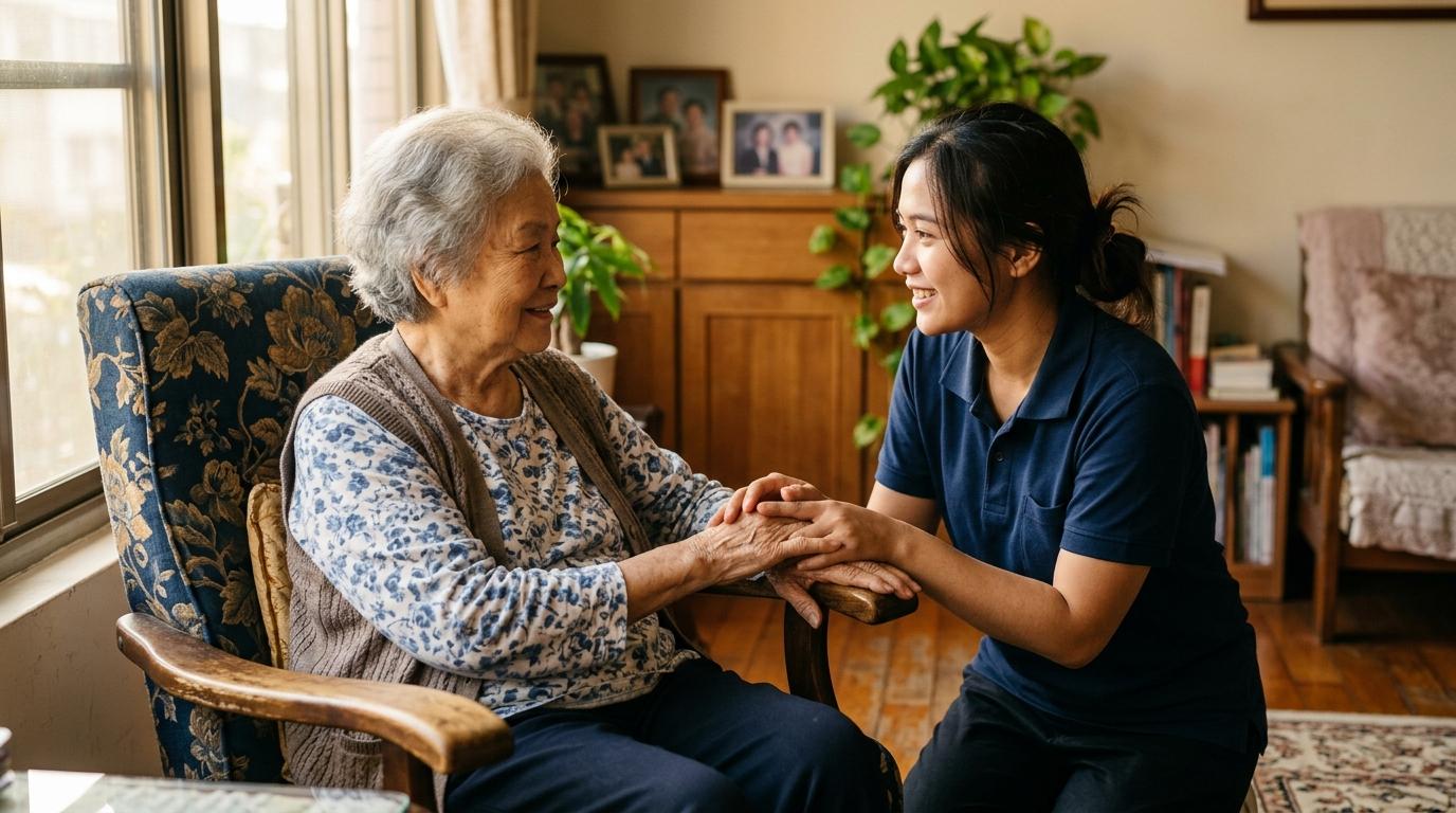 溫馨居家照護，外籍看護工陪伴失智失能長輩，提供專業關懷與支持，減輕家屬負擔。
